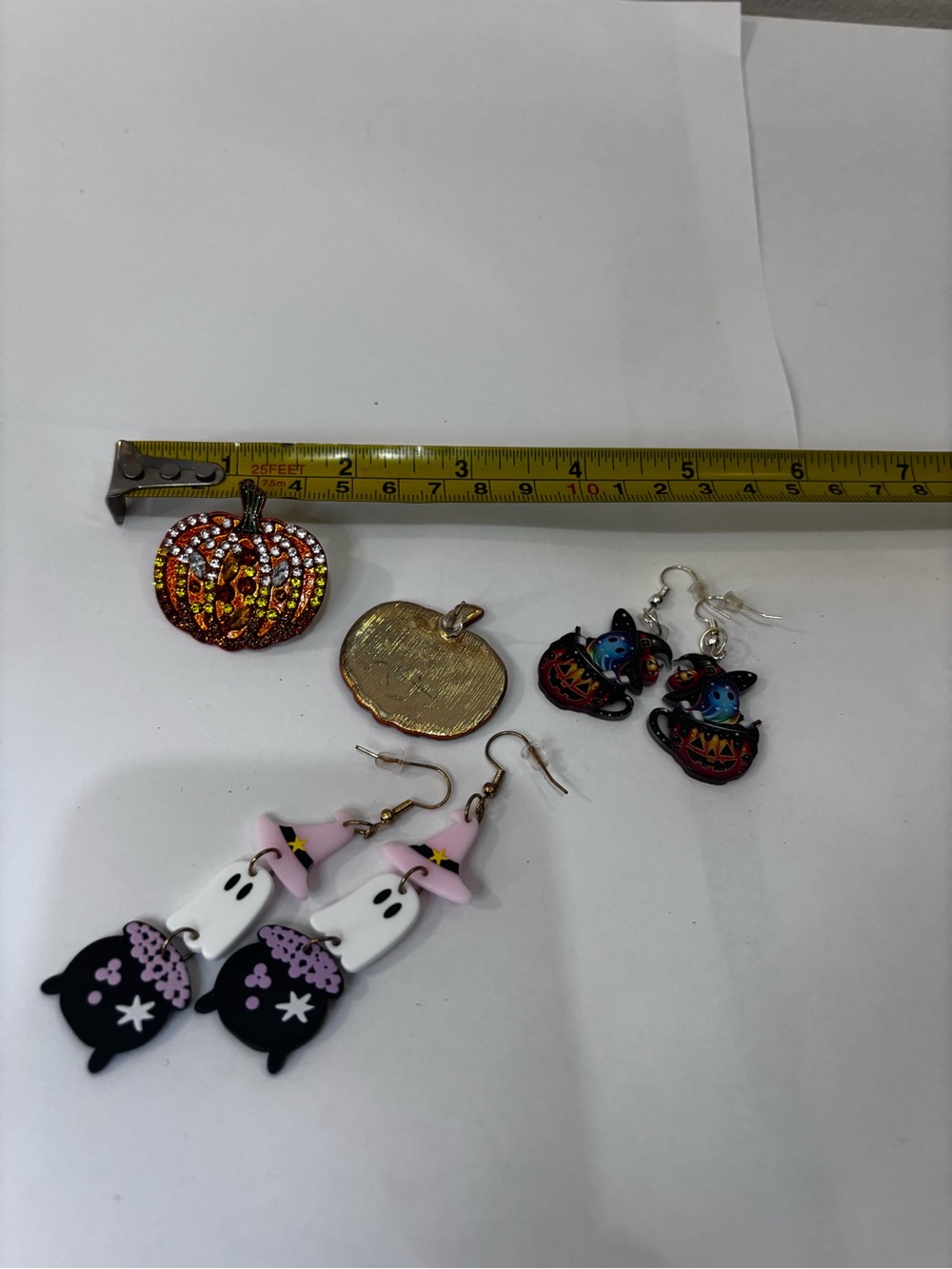 Halloween Ghost Witch Hat Dangle Earrings - Pink, Black